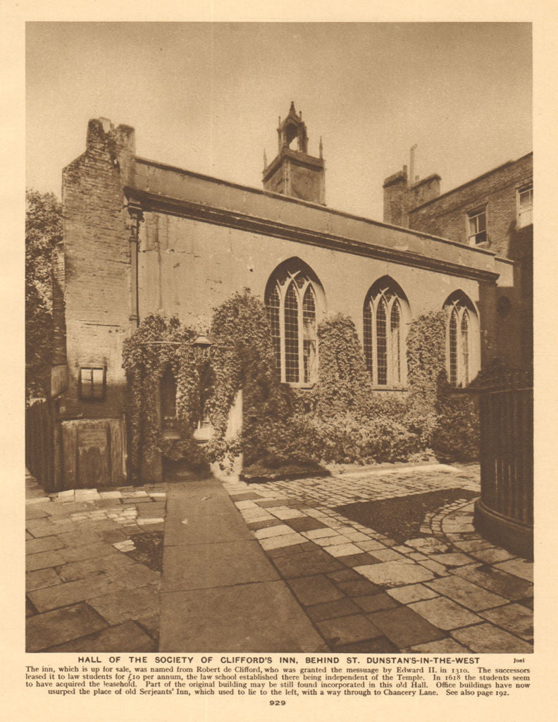 Clifford's Inn Society Hall, behind St. Dunstan's-in-the-West. Fleet Street 1926